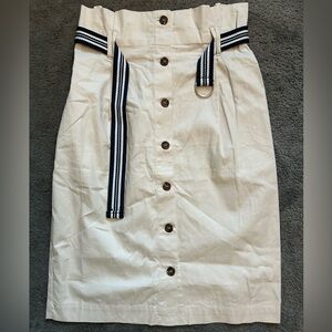 Forever 21 Cream Paper-bag Waist Button-down Midi Pencil Skirt